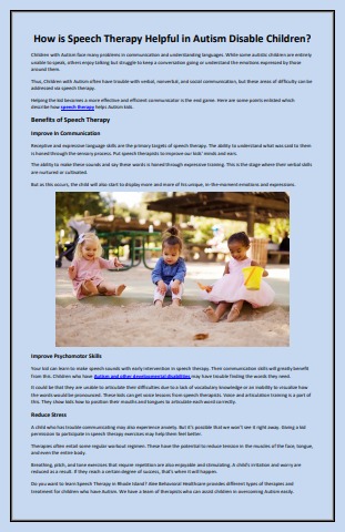 How is Speech Therapy Helpful in Autism Disable Children - Alee ...