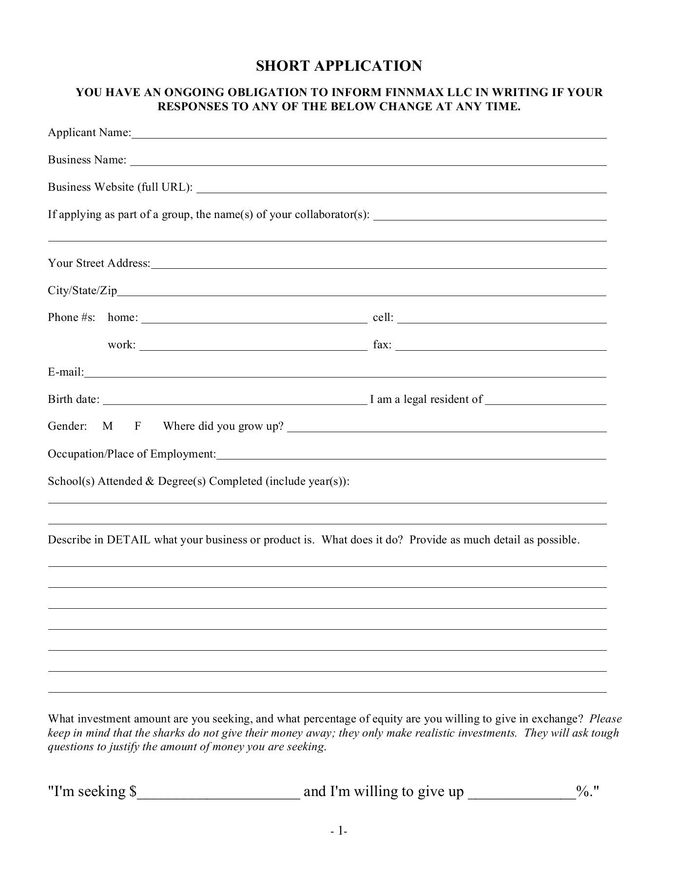 “SHARK TANK” INITIAL APPLICATION PACKET - ABC.com