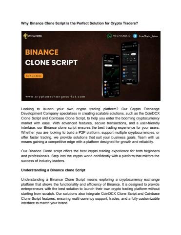 Why Binance Clone Script is the Perfect Solution for Crypto Traders_