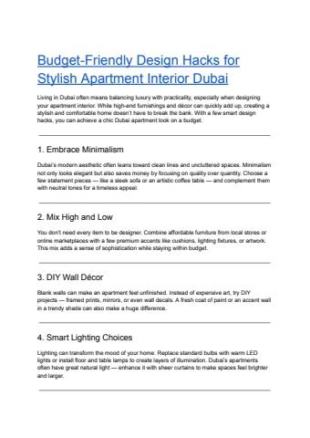 Budget-Friendly Design Hacks for Stylish Apartment Interior Dubai