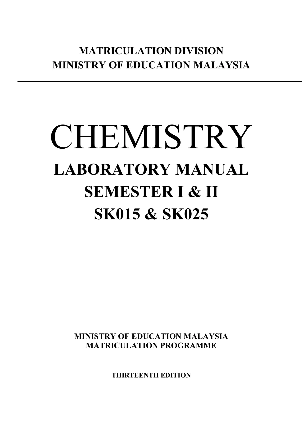CHEMISTRY LABORATORY MANUAL