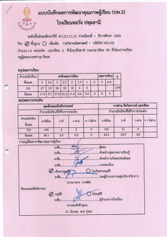 แบบบันทึกผลการพัฒนาคุณภาพผู้เรียน (ปพ.5) - sarawuthwp2532 Flip PDF ...