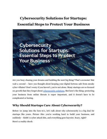Cybersecurity Solutions for Startups: Essential Steps to Protect Your ...