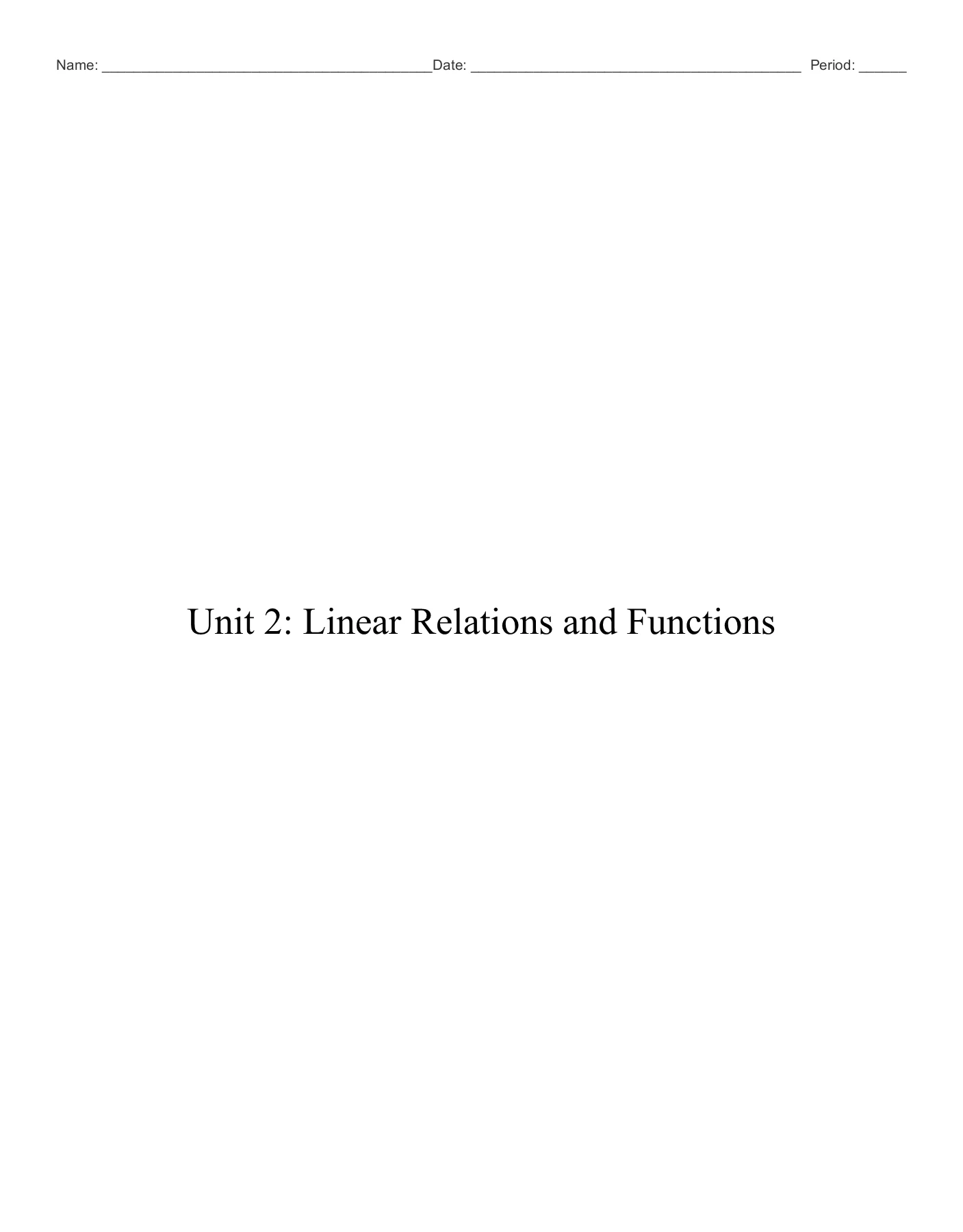 Unit 2 Relations and Functions Packet with Notes (1)