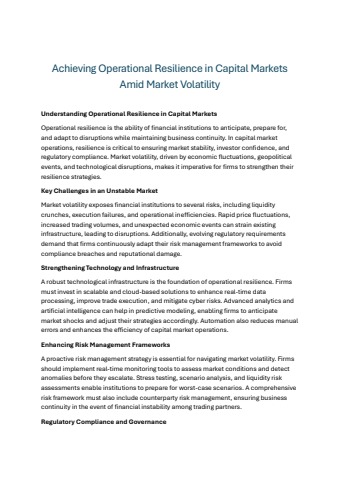 Achieving Operational Resilience in Capital Markets Amid Market Volatility