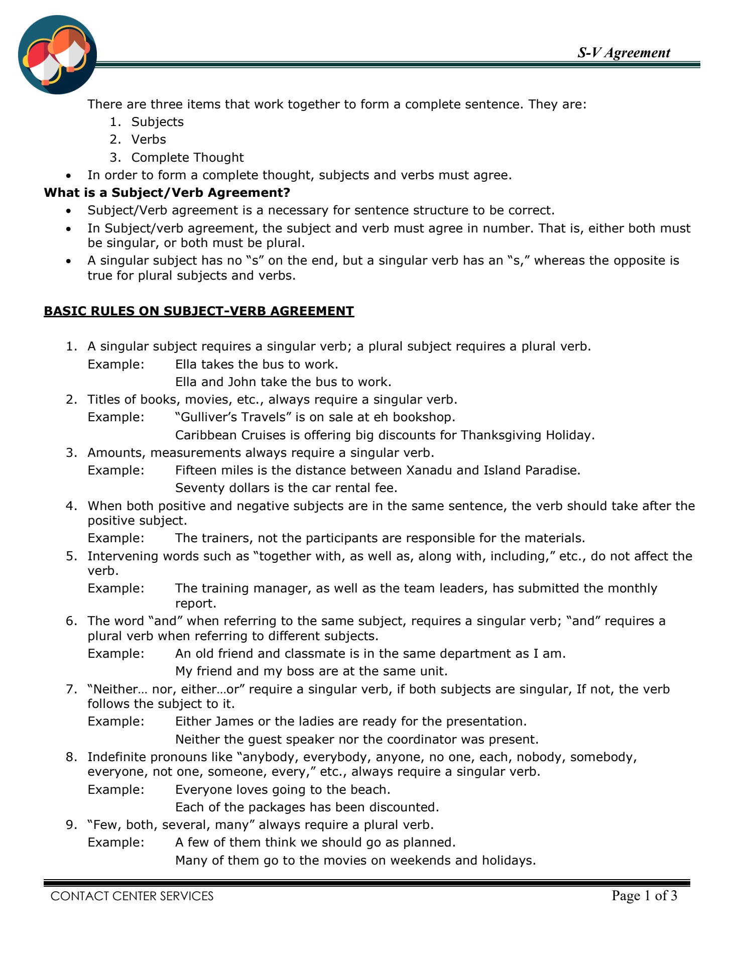 Subject and Verb Agreement - Flip eBook Pages 1-3 | AnyFlip
