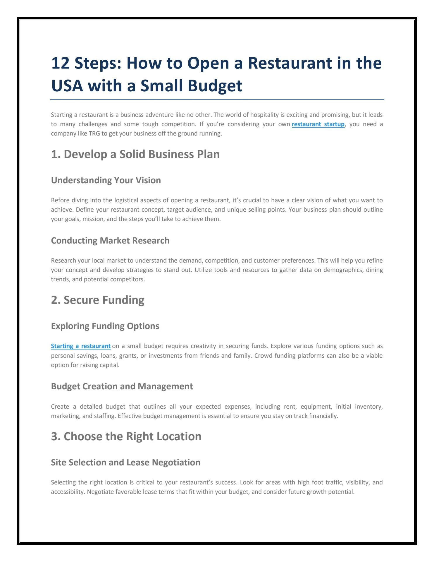 12 Steps How to Open a Restaurant in the USA with a Small Budget