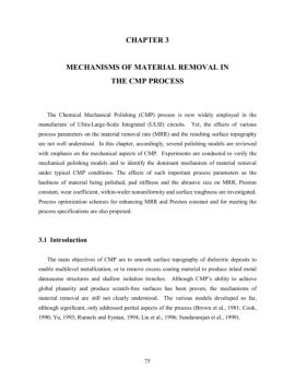 CHAPTER 3 MECHANISMS OF MATERIAL REMOVAL IN THE CMP PROCESS