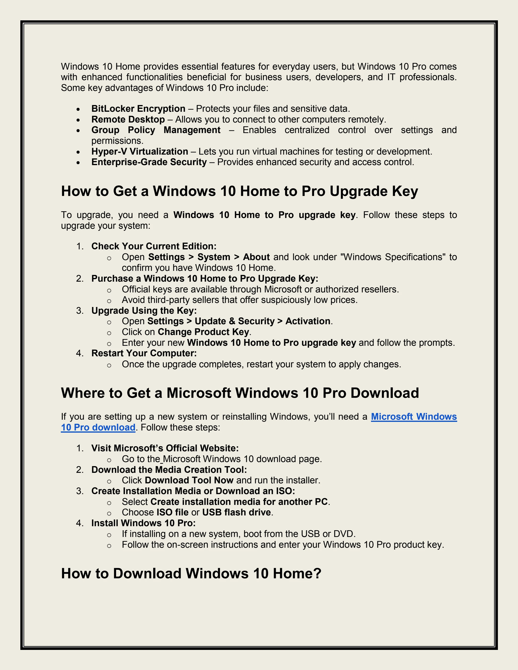 How to Upgrade Windows 10 Home to Pro and Download Windows 10 Versions