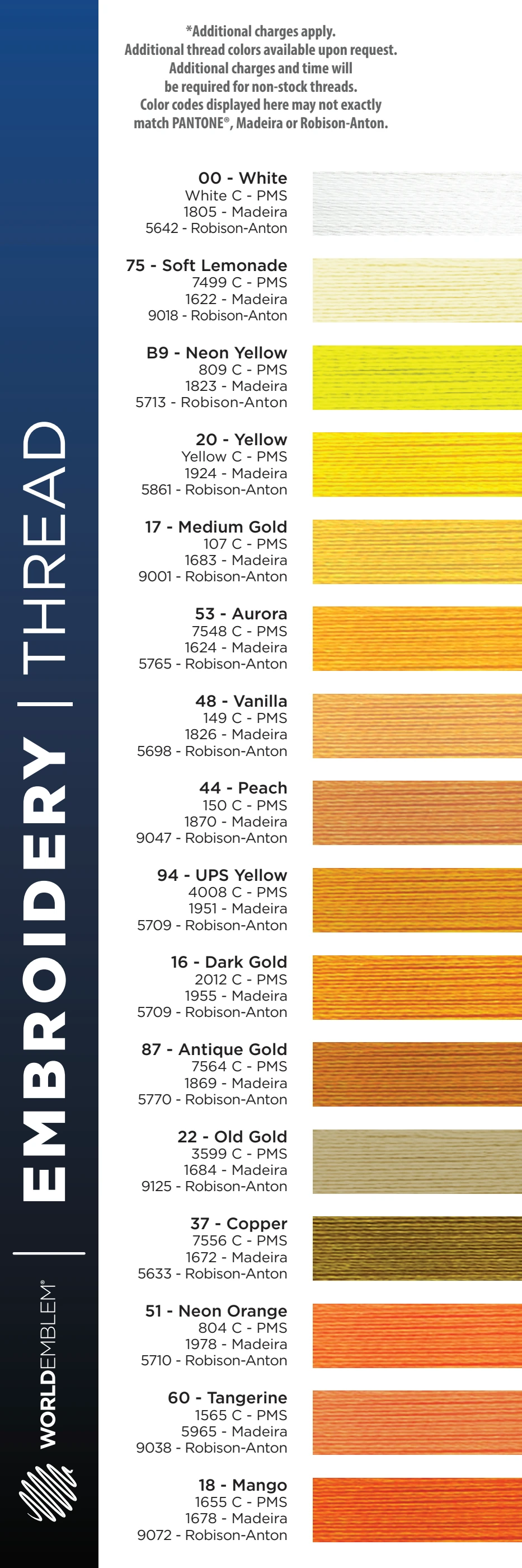 World Emblem Threads and Fabrics Color Chart