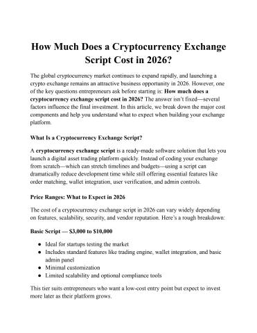 How Much Does a Cryptocurrency Exchange Script Cost in 2026