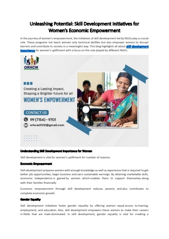Skill Development Initiatives for Women’s Economic Empowerment ...