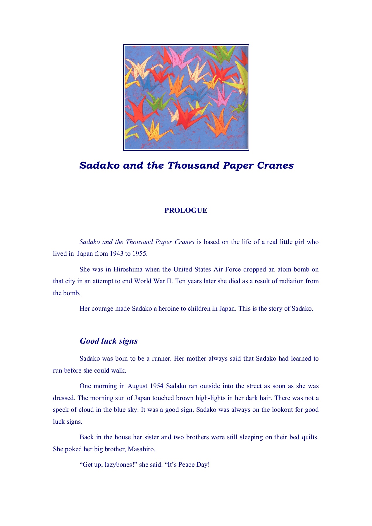 Sadako And The Thousand Paper Cranes Flip Ebook Pages 1 18 Anyflip