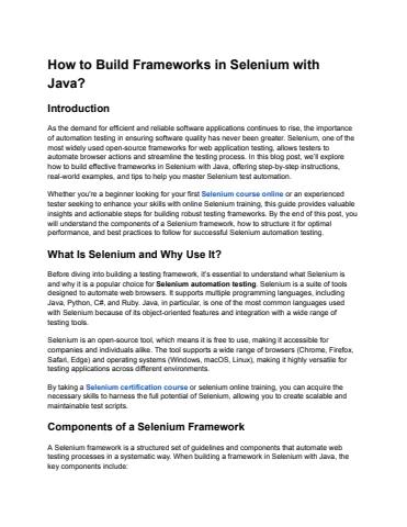 How to Build Frameworks in Selenium with Java?