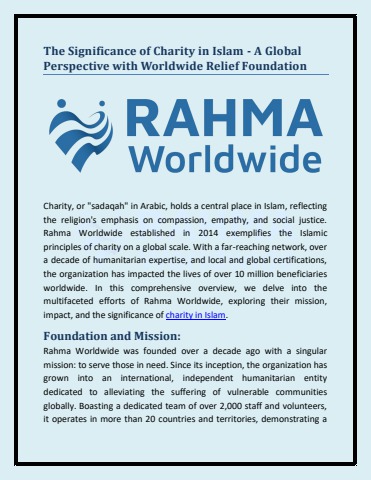The Significance of Charity in Islam - A Global Perspective with ...