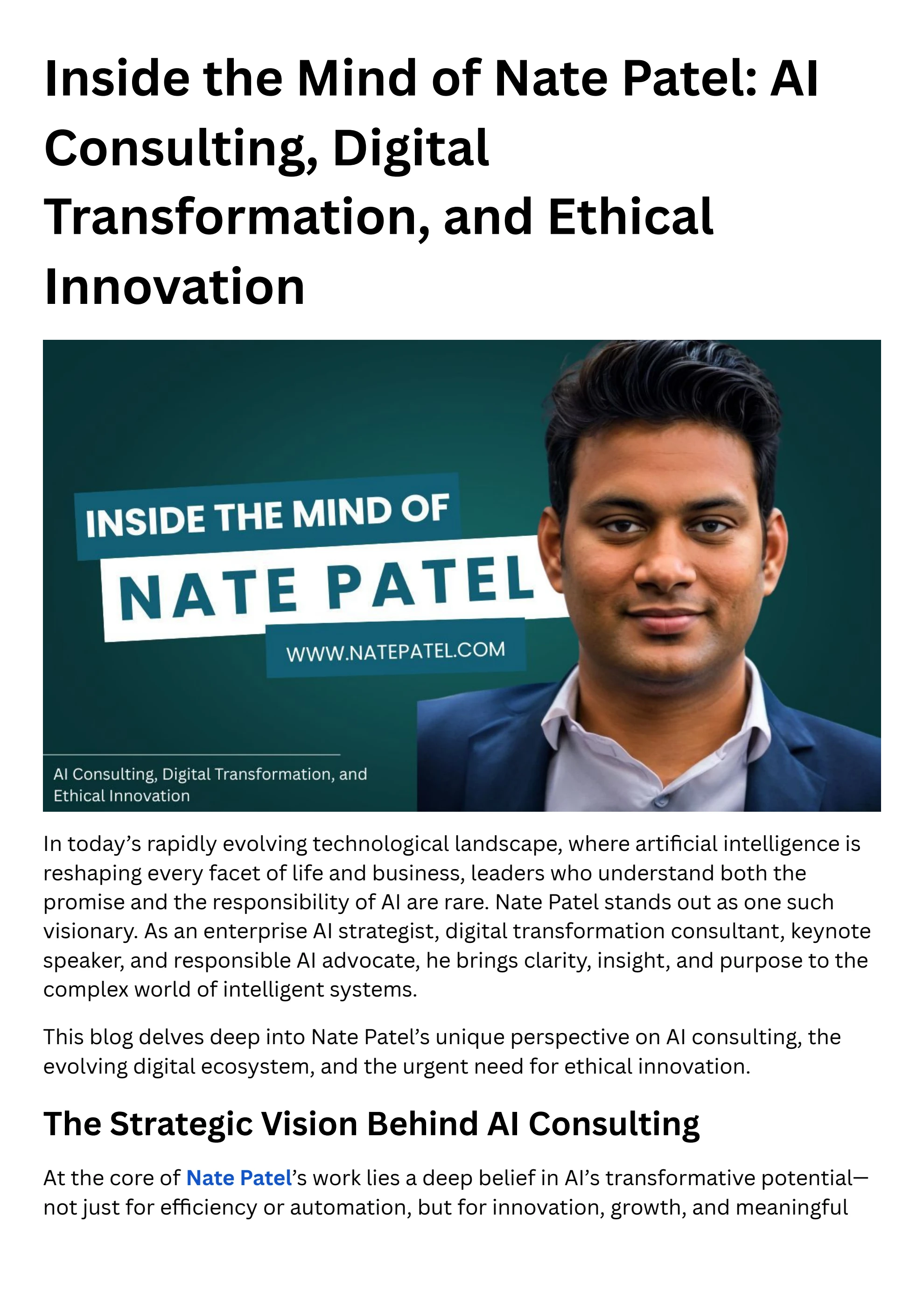 Inside the Mind of Nate Patel: AI Consulting, Digital Transformation ...