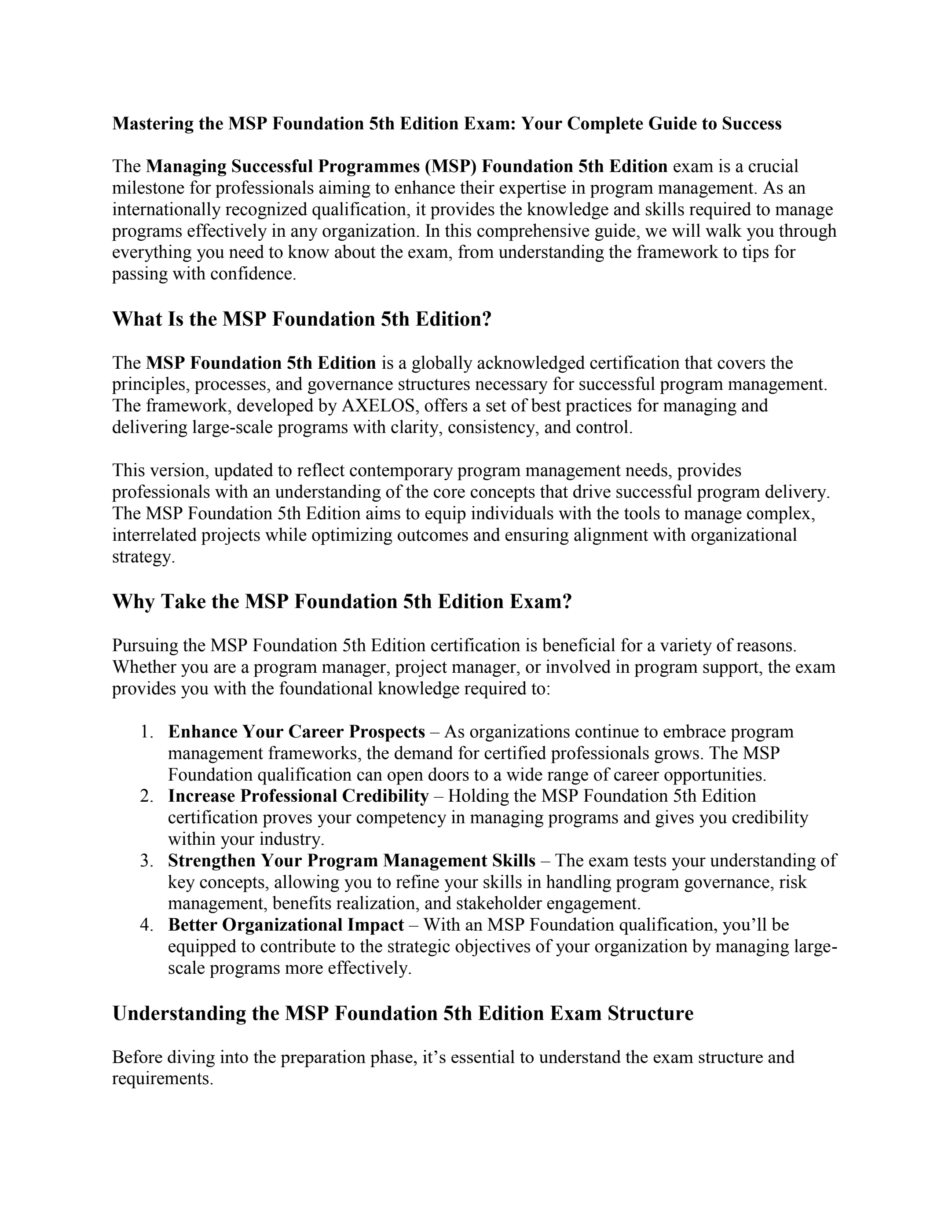 Msp 5th Ed.pdf Mastering the MSP Foundation 5th Edition Exam: Your Complete Guide to ...