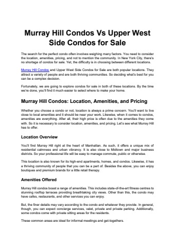 Murray Hill Condos Vs Upper West Side Condos for Sale - Digital Octane ...