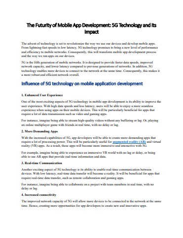 The Futurity of Mobile App Development 5G Technology and its Impact