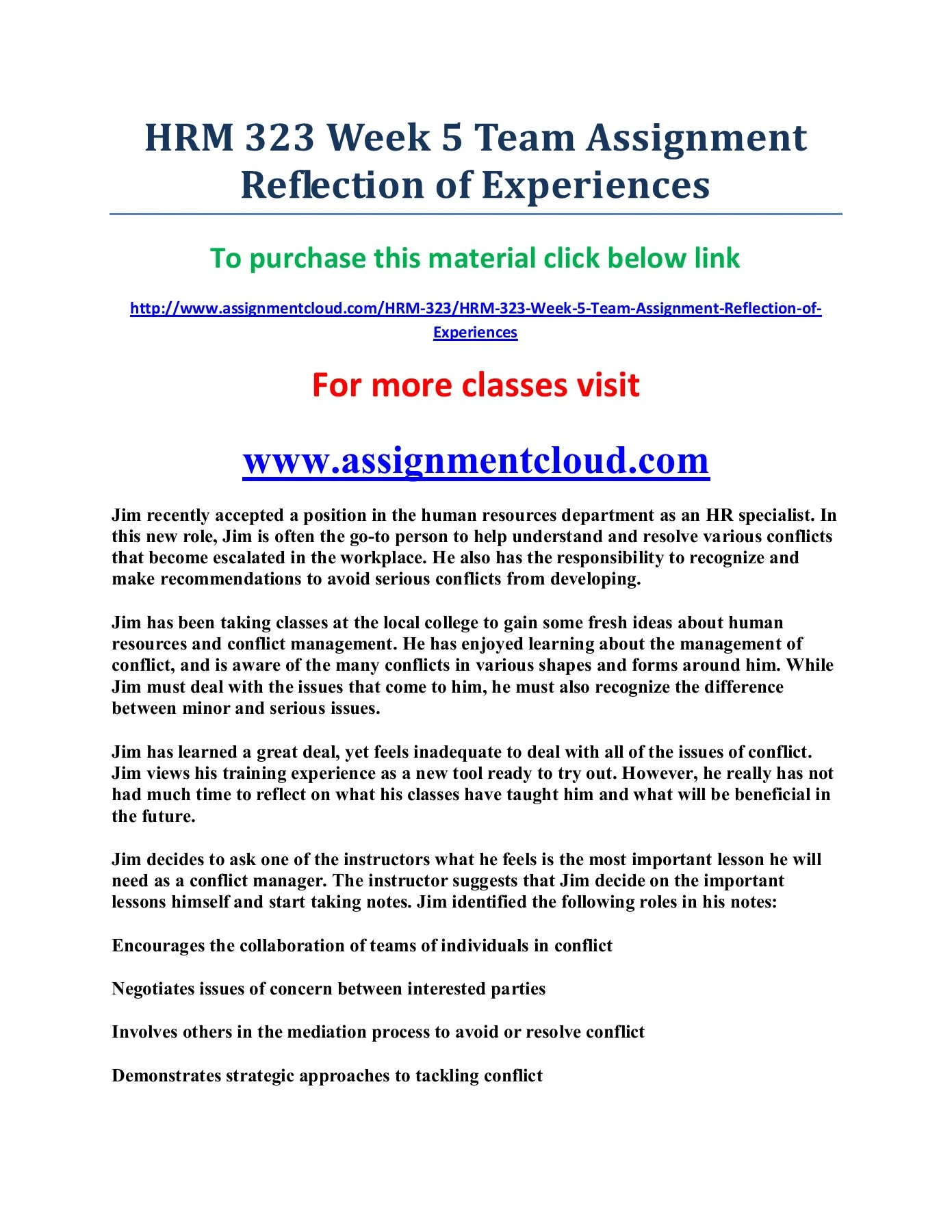 UOP HRM 323 Week 5 Team Assignment Reflection of Experiences