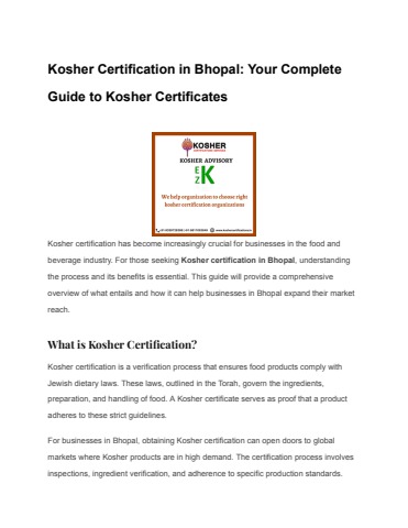 Kosher Certification in Bhopal: Your Complete Guide to Kosher Certificates