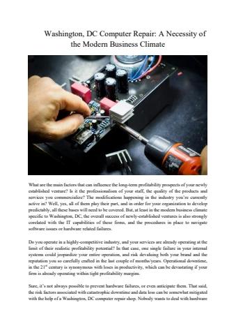 Washington, DC Computer Repair A Necessity of the Modern Business Climate