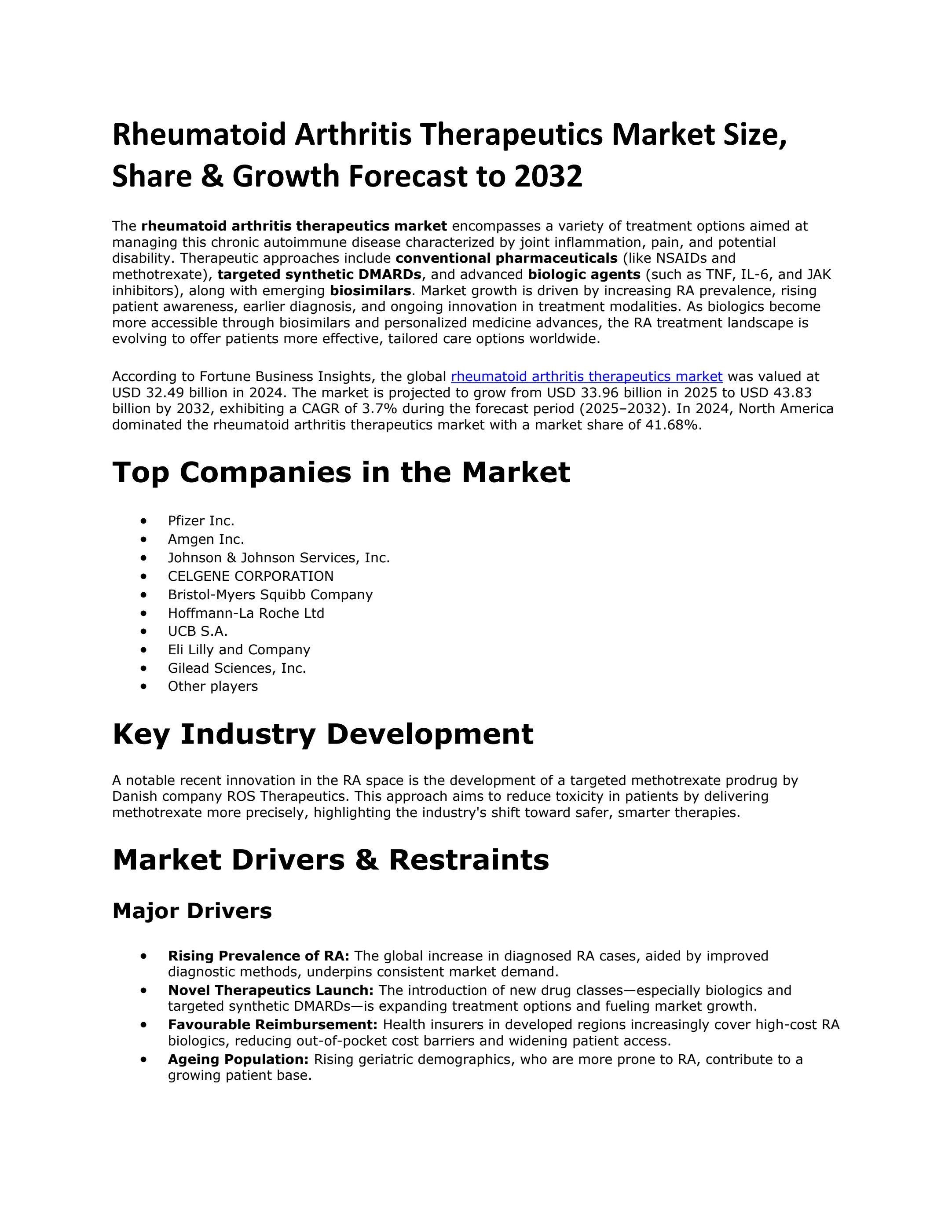 Rheumatoid Arthritis Therapeutics Market Expansion with Focus on Early ...