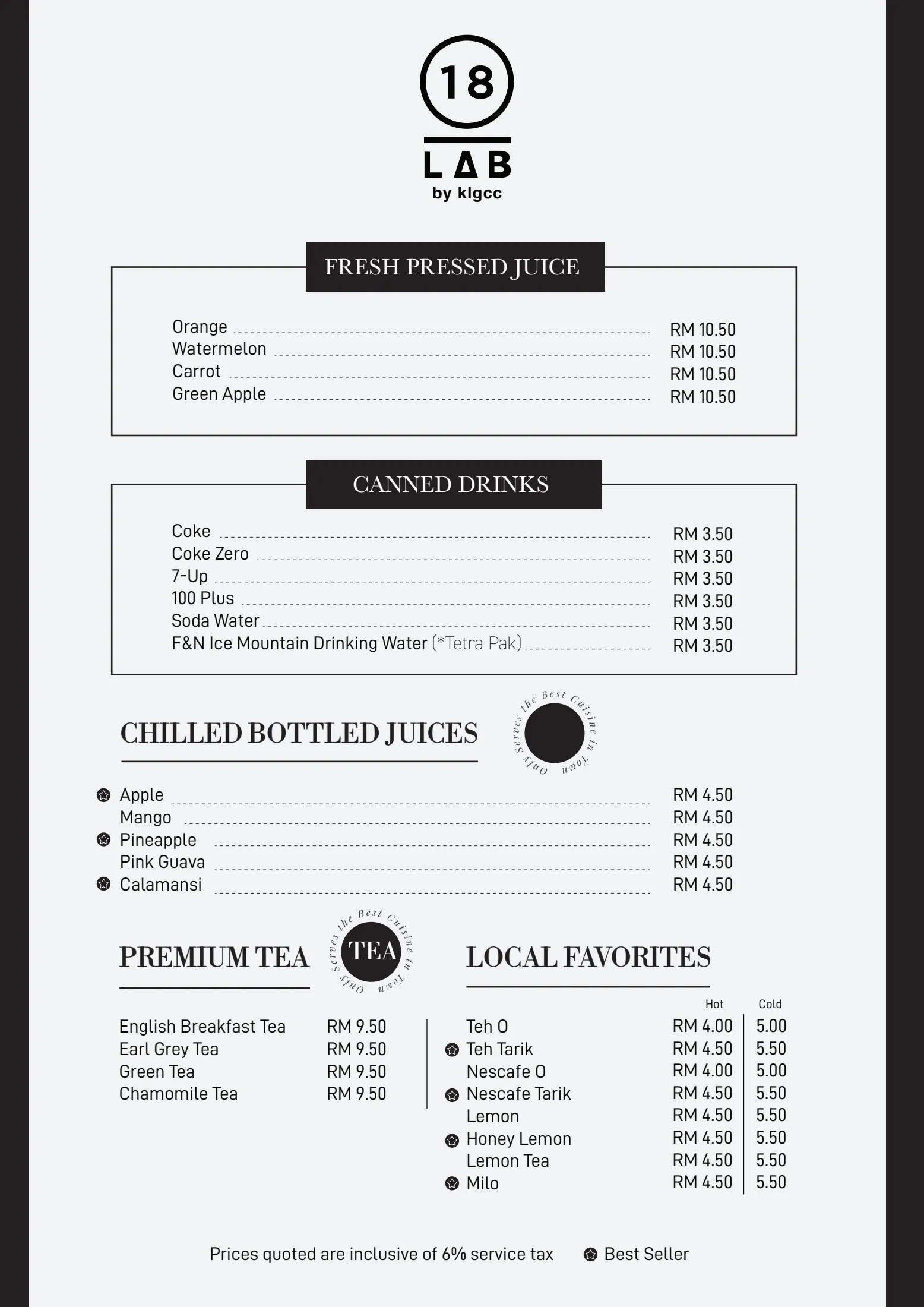18 LAB MENU