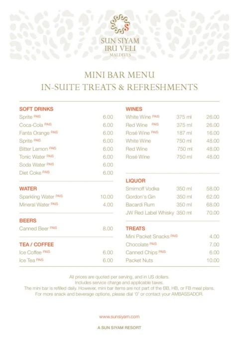 Minibar Menu