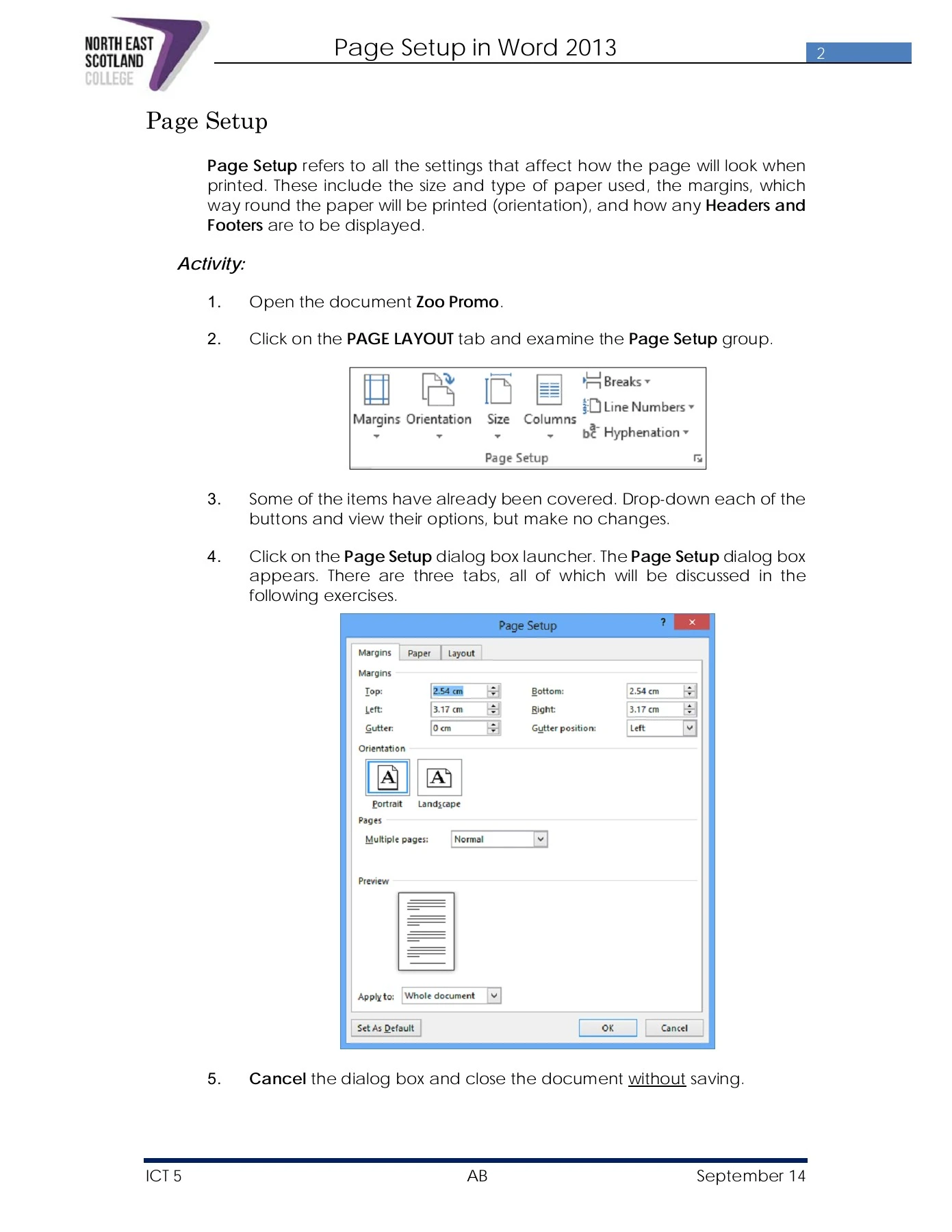 Adjusting Page Setup