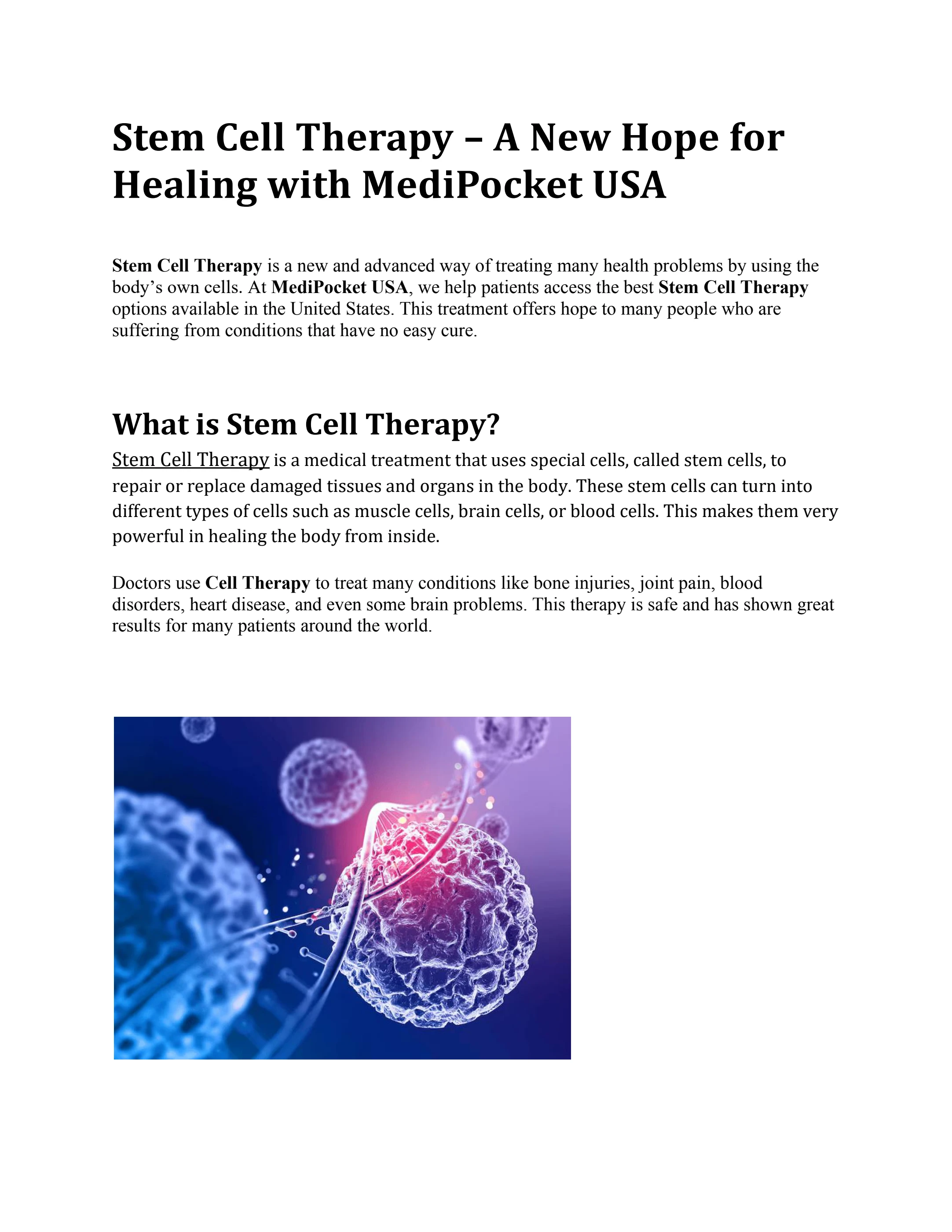 Cell Hope Stem Cell Therapy – A New Hope for Healing with MediPocket USA