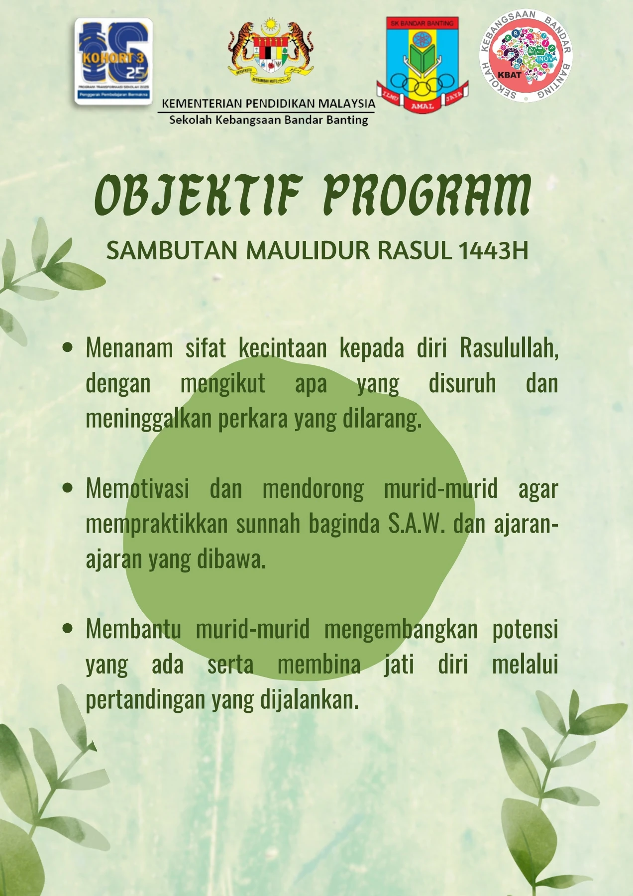 PROGRAM SAMBUTAN MAULIDUR RASUL 1443H SK BANDAR BANTING