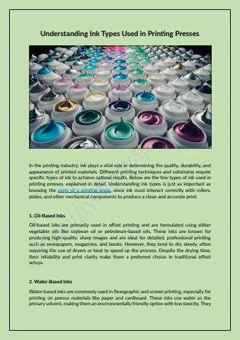 Understanding Ink Types Used in Printing Presses