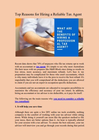 Top Reasons Why You Must Hire a Professional Tax Agent