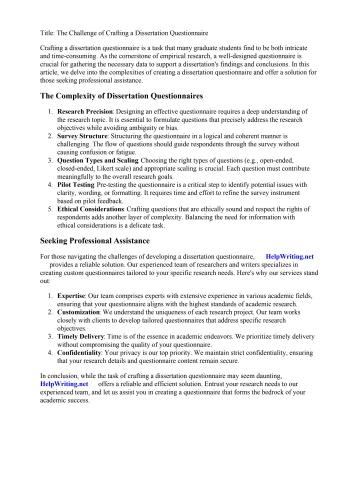 Example Of A Dissertation Questionnaire