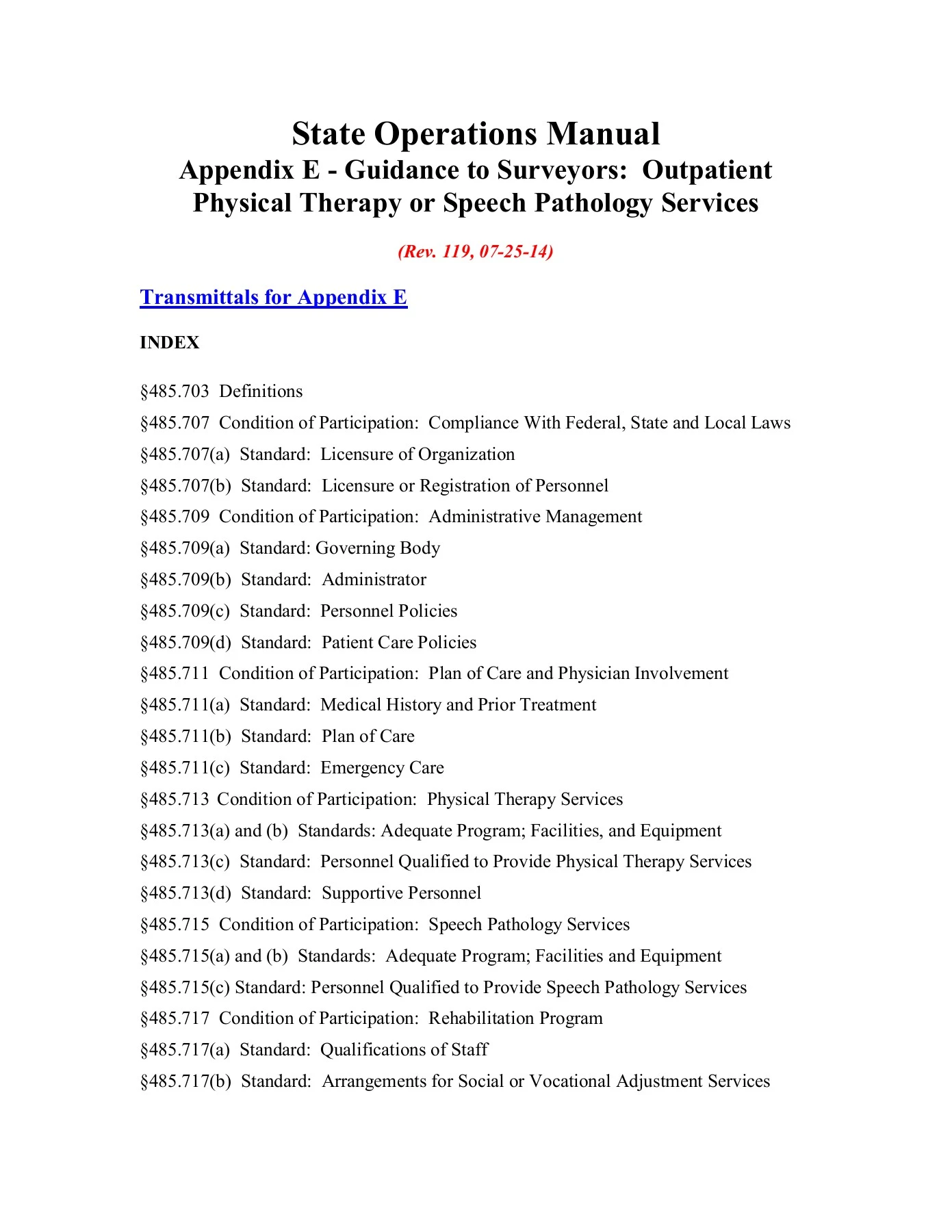 Appendix E - Guidance to Surveyors: Outpatient Physical ...