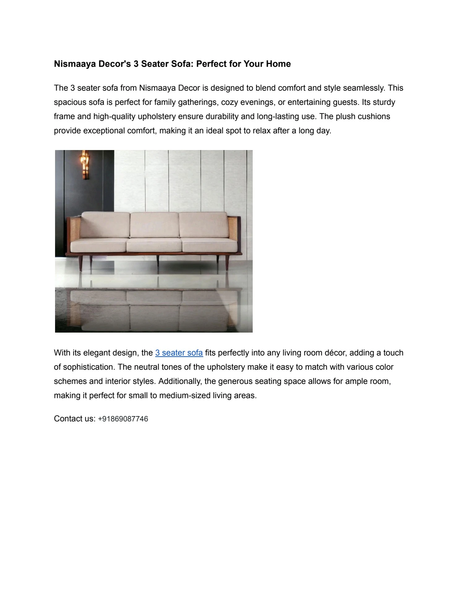 Nismaaya Decor's 3 Seater Sofa_ Perfect for Your Home