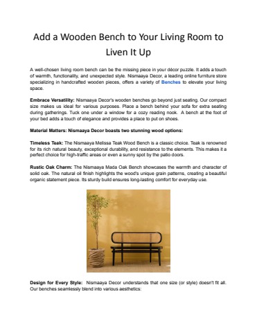 Add a Wooden Bench to Your Living Room to Liven It Up - Nismaaya Seo ...