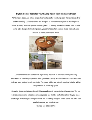 Stylish Center Table for Your Living Room from Nismaaya Decor