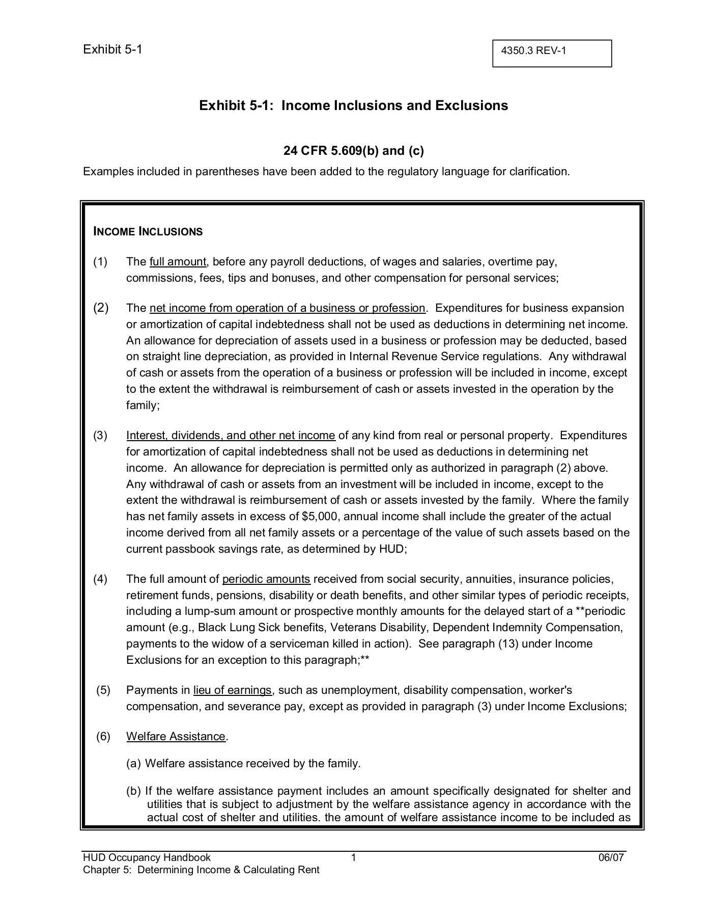 Exhibit 5- 1: Income Inclusions and Exclusions - HUD