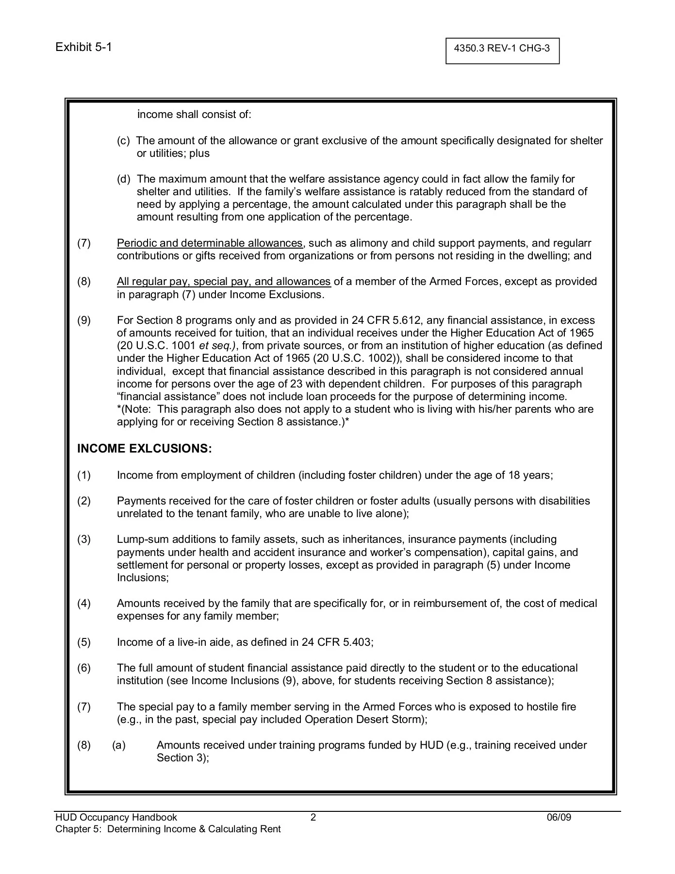 Exhibit 5- 1: Income Inclusions and Exclusions - HUD