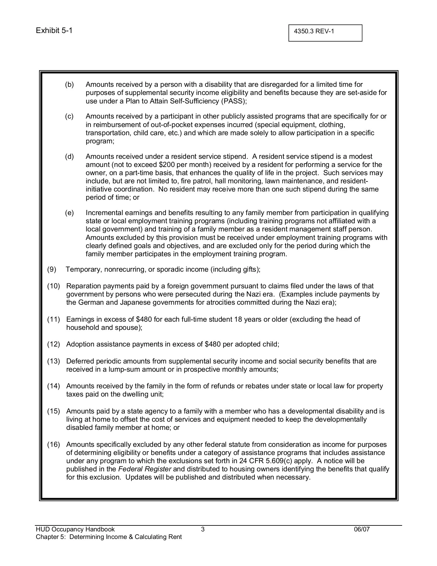 Exhibit 5- 1: Income Inclusions and Exclusions - HUD