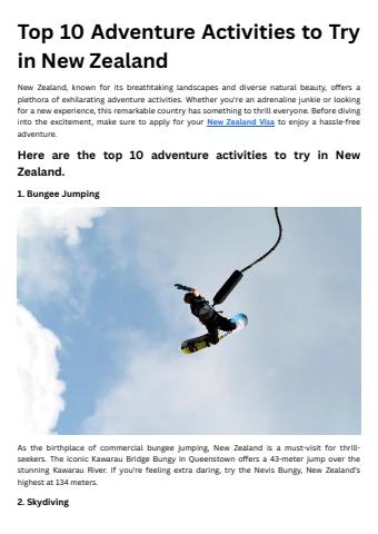 Top 10 Adventure Activities to Try in New Zealand