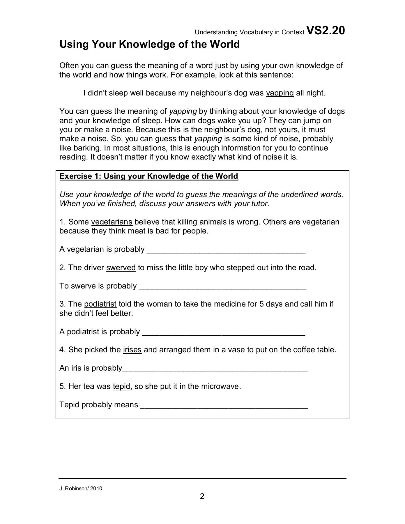 UNDERSTANDING VOCABULARY IN CONTEXT - Douglas College