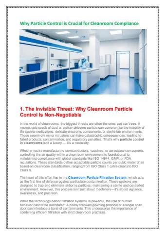 Particle Control Why Particle Control is Crucial for Cleanroom Compliance