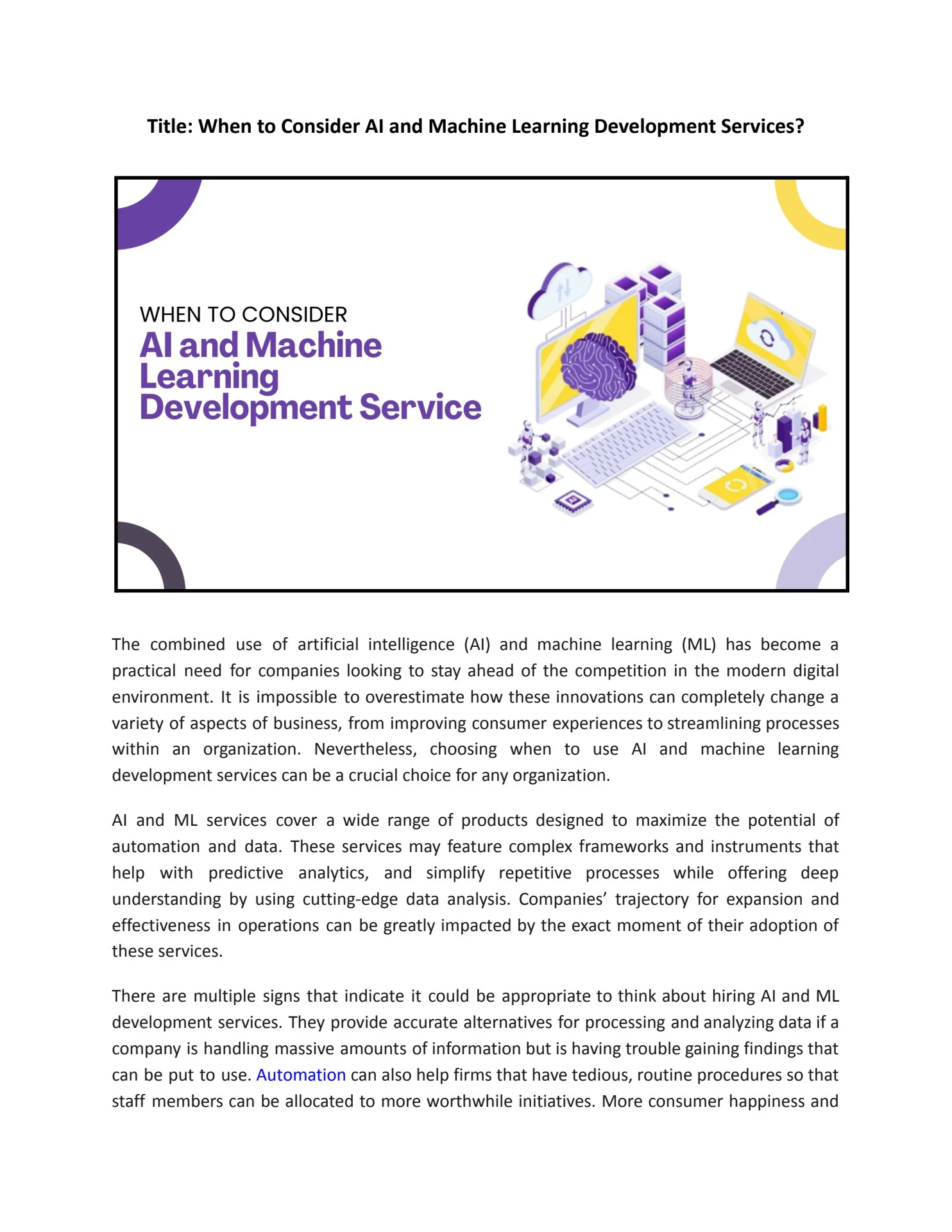 When to Consider AI and Machine Learning Development Services_