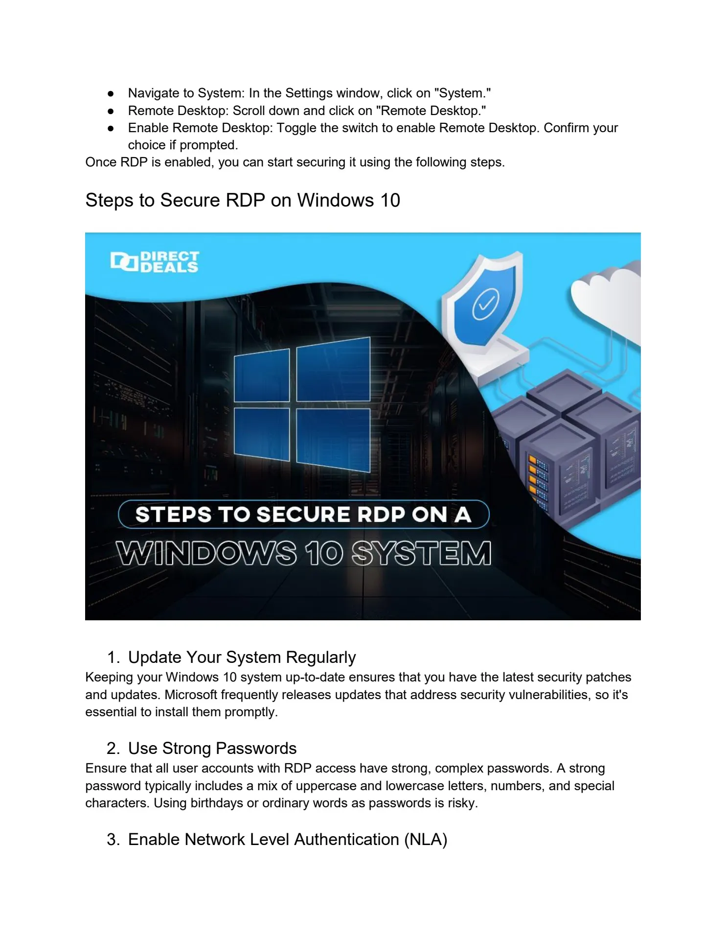 How to best set-up a secure RDP for a Windows 10 machine?