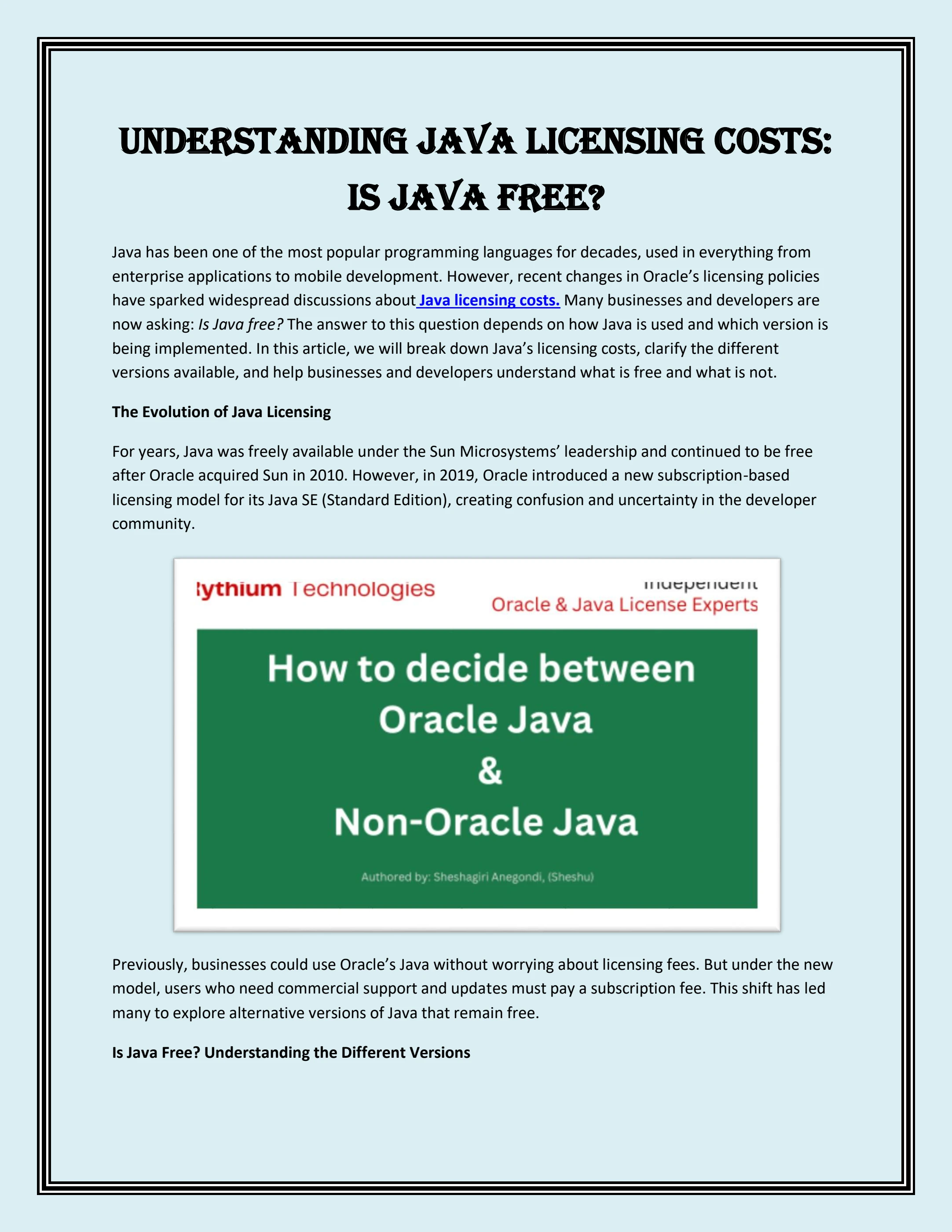 Understanding Java Licensing Costs Is Java Free