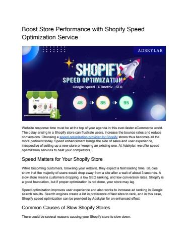 Boost Store Performance with Shopify Speed Optimization Service ...