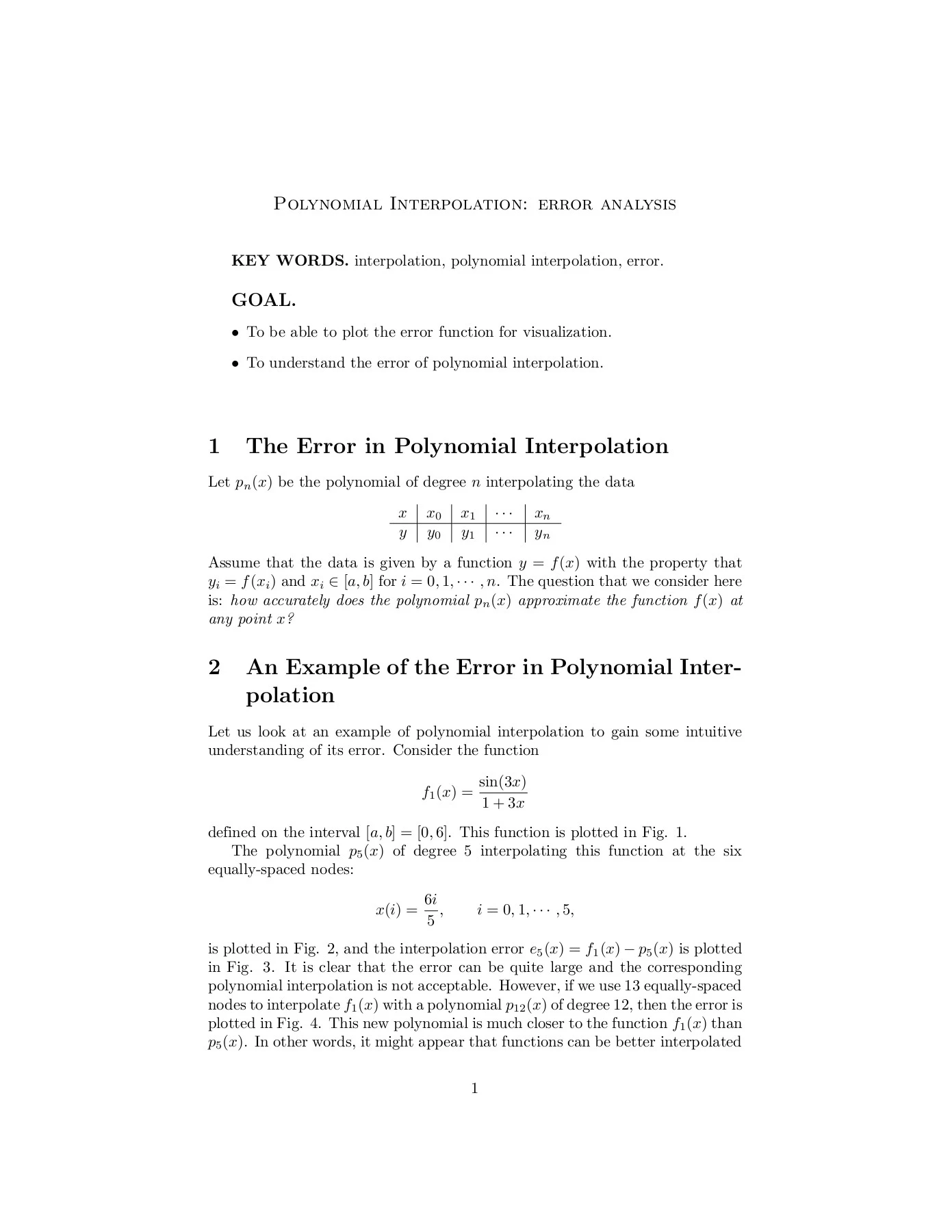Polynomial Interpolation: error analysis